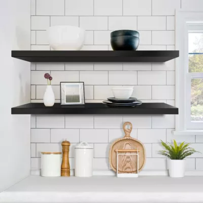 Sorbus 35" Floating Wall 2-Shelf Shelf with Baskets
