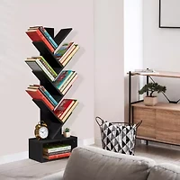 Sorbus 7-Tier Zigzag Tree Bookcase 7-Shelf Shelf with Baskets