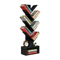 Sorbus 7-Tier Zigzag Tree Bookcase 7-Shelf Shelf with Baskets