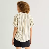 a.n.a Womens Y Neck Short Sleeve Blouse