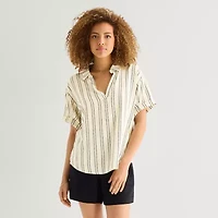 a.n.a Womens Y Neck Short Sleeve Blouse