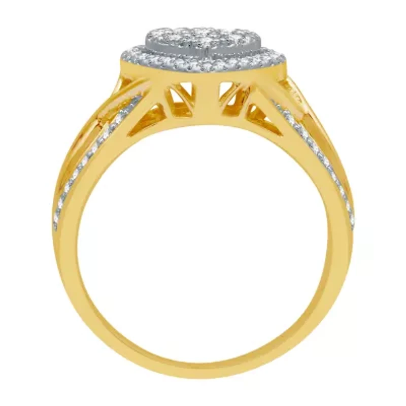 I Said Yes (H-I / I1) Womens 1/2 CT. T.W. Lab Grown White Diamond 14K Gold Over Silver Sterling Heart Side Stone Halo Engagement Ring