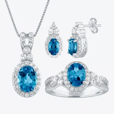 Womens Genuine Blue Topaz Sterling Silver -pc. Jewelry Set