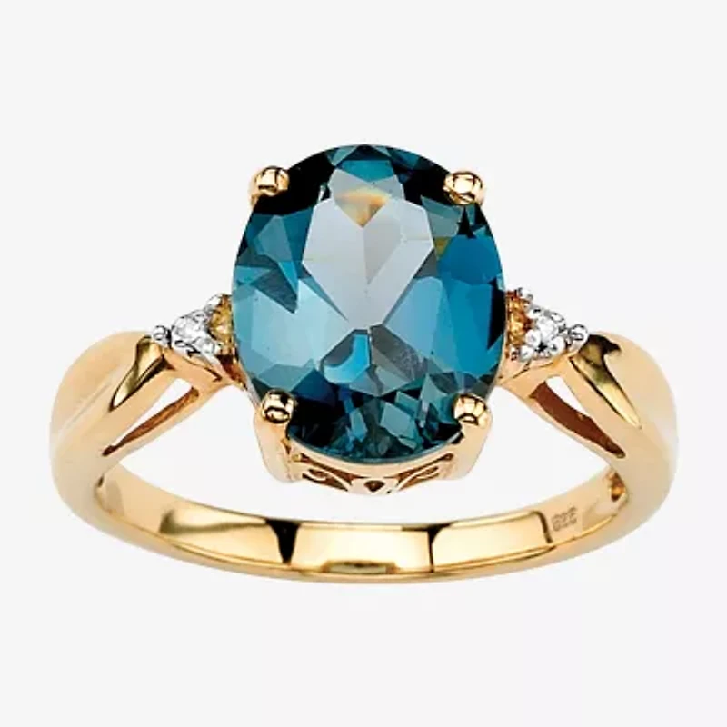 Womens Diamond Accent Genuine Blue Topaz 18K Gold Over Silver Cocktail Ring