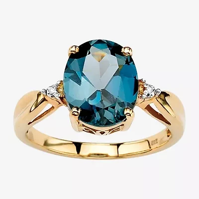 Womens Diamond Accent Genuine Blue Topaz 18K Gold Over Silver Cocktail Ring