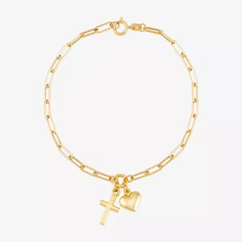 Gold Addiction Womens 14K Gold Cross Charm Bracelet