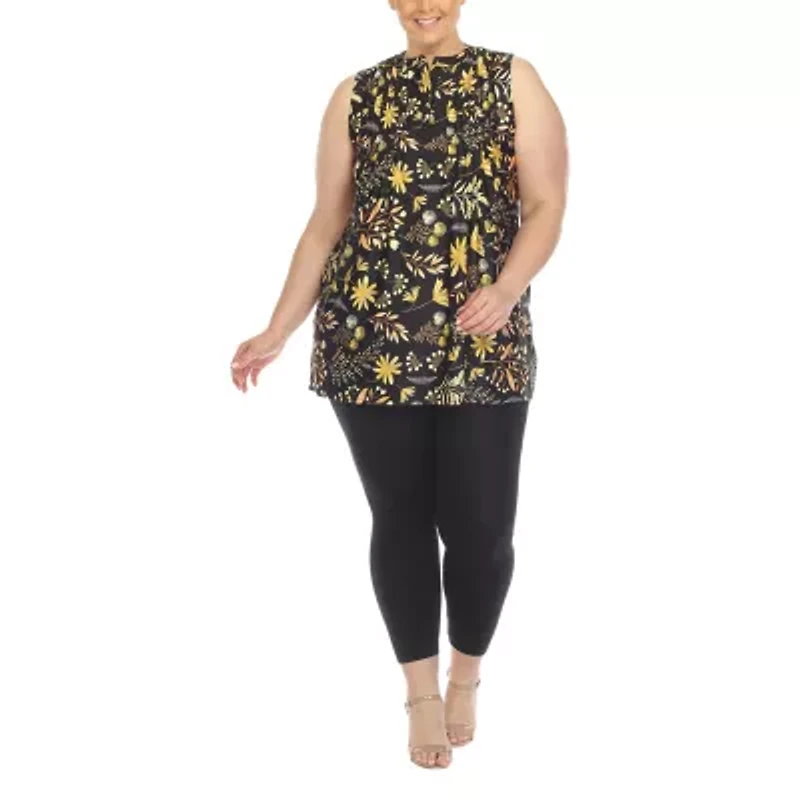 White Mark Plus Womens Crew Neck Sleeveless Tunic Top