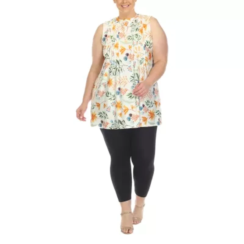 White Mark Plus Womens Crew Neck Sleeveless Tunic Top