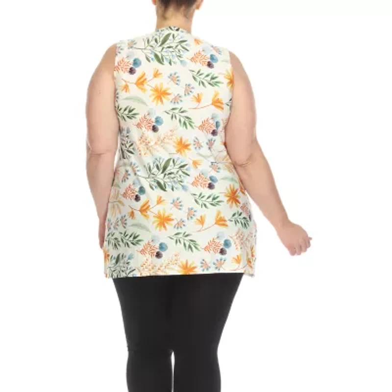 White Mark Plus Womens Crew Neck Sleeveless Tunic Top
