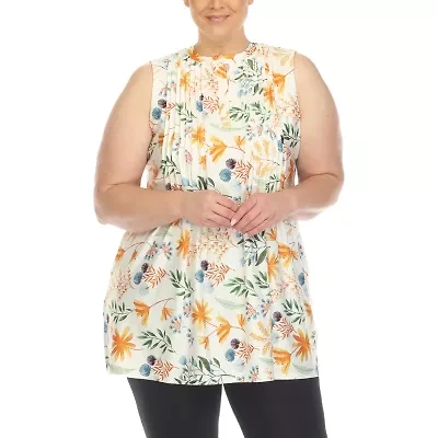White Mark Plus Womens Crew Neck Sleeveless Tunic Top