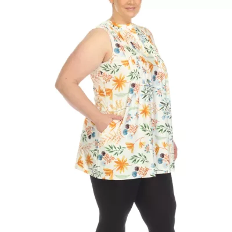 White Mark Plus Womens Crew Neck Sleeveless Tunic Top