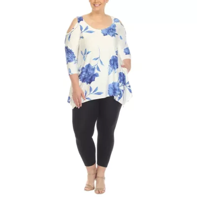 White Mark Plus Womens Scoop Neck 3/4 Sleeve Tunic Top