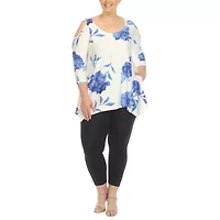 White Mark Plus Womens Scoop Neck 3/4 Sleeve Tunic Top