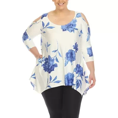 White Mark Plus Womens Scoop Neck 3/4 Sleeve Tunic Top