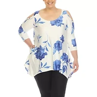 White Mark Plus Womens Scoop Neck 3/4 Sleeve Tunic Top