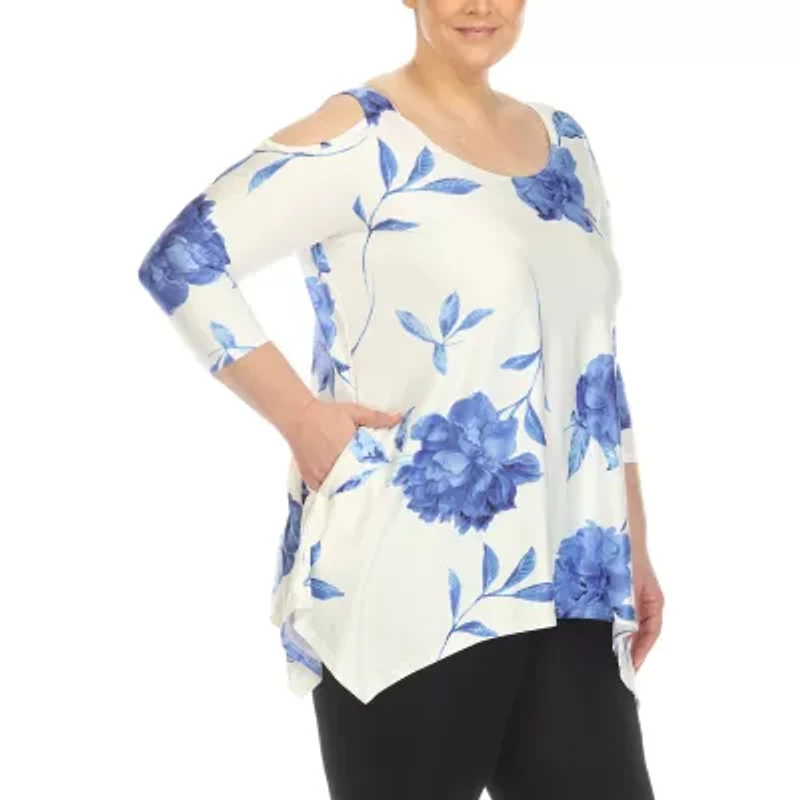 White Mark Plus Womens Scoop Neck 3/4 Sleeve Tunic Top