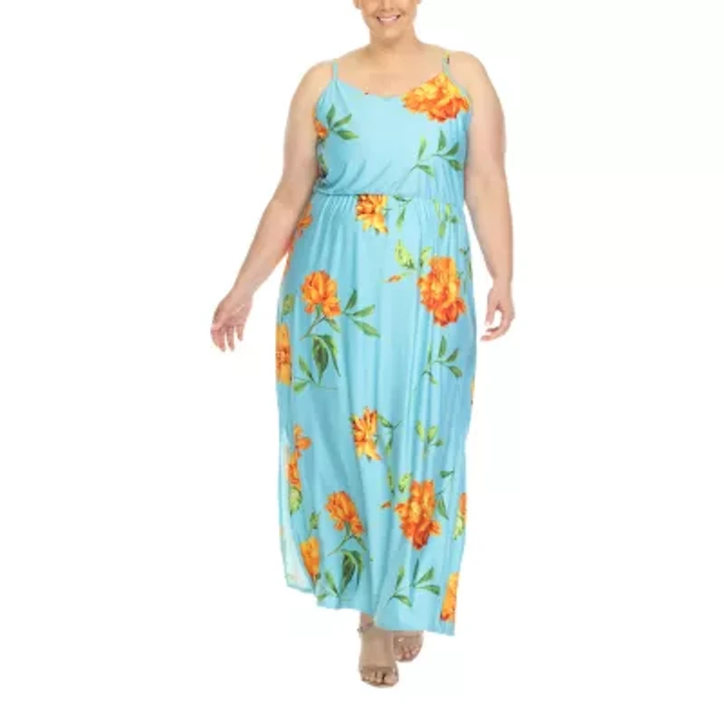 White Mark Womens Plus Sweetheart Neck Sleeveless Maxi Dress
