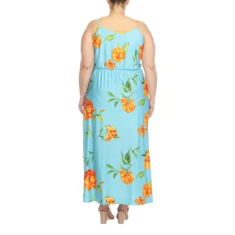 White Mark Womens Plus Sweetheart Neck Sleeveless Maxi Dress