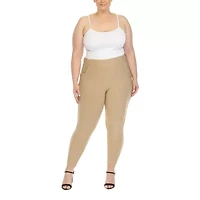 White Mark Womens Ankle Mid Rise Plus Pull-On Pant