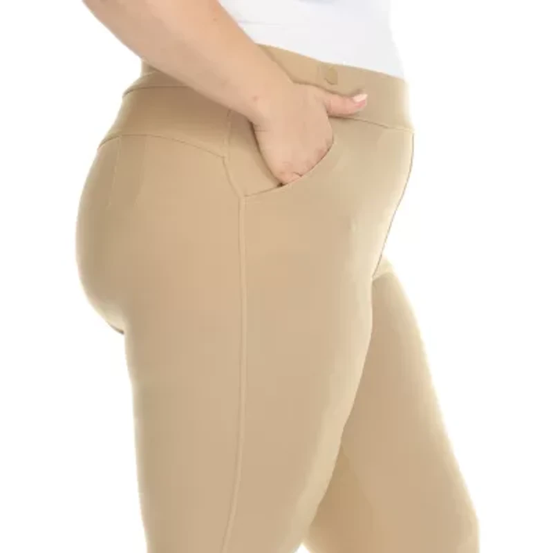 White Mark Womens Ankle Mid Rise Plus Pull-On Pant