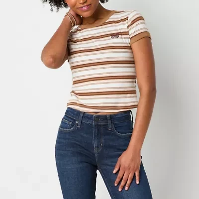 Arizona Stripe Womens Juniors Crew Neck Short Sleeve T-Shirt