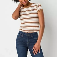 Arizona Stripe Womens Juniors Crew Neck Short Sleeve T-Shirt