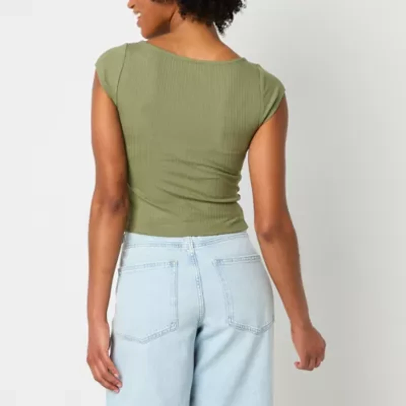 Arizona Womens Juniors Boat Neck Short Sleeve T-Shirt