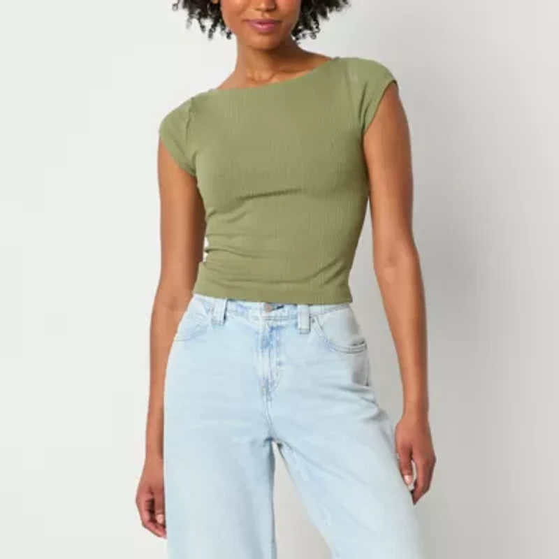 Arizona Womens Juniors Boat Neck Short Sleeve T-Shirt