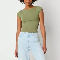 Arizona Womens Juniors Boat Neck Short Sleeve T-Shirt