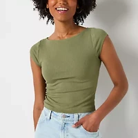 Arizona Womens Juniors Boat Neck Short Sleeve T-Shirt