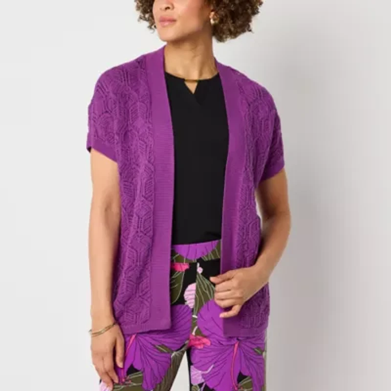 Liz Claiborne Womens Short Sleeve Open Front Cardigan