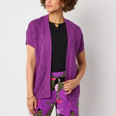 Liz Claiborne Womens Short Sleeve Open Front Cardigan