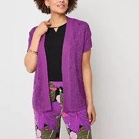 Liz Claiborne Womens Short Sleeve Open Front Cardigan