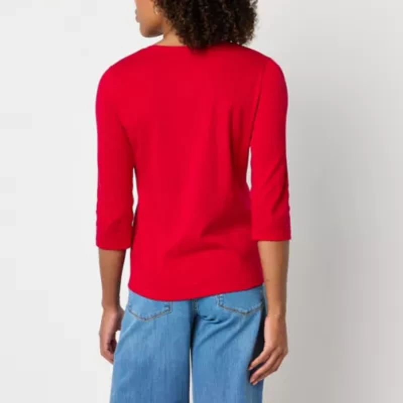 St. John's Bay Womens V Neck 3/4 Sleeve T-Shirt