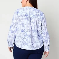 St. John's Bay Womens Split Crew Neck Long Sleeve Plus Blouse