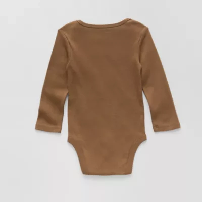 Okie Dokie Baby Boys Round Neck Long Sleeve Rib Bodysuit