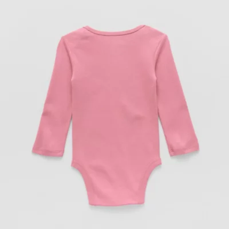 Okie Dokie Baby Girls Round Neck Long Sleeve Rib Bodysuit