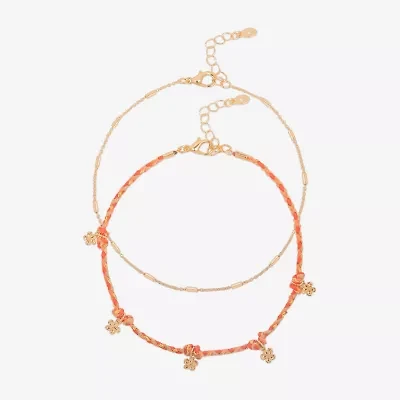 Bijoux Bar Womens 7.5 Inch Solid Link Flower Ankle Bracelet