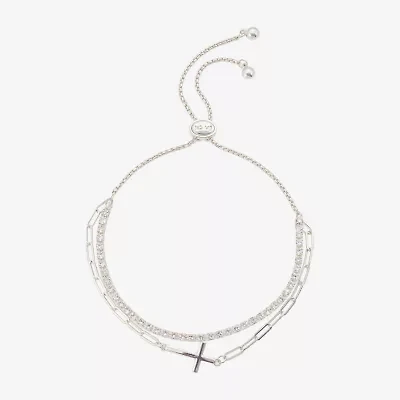 Footnotes Multi Strand Womens Cubic Zirconia Cross Bolo Bracelet