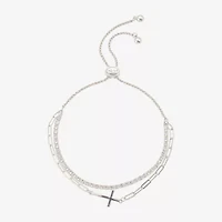 Footnotes Multi Strand Womens Cubic Zirconia Cross Bolo Bracelet