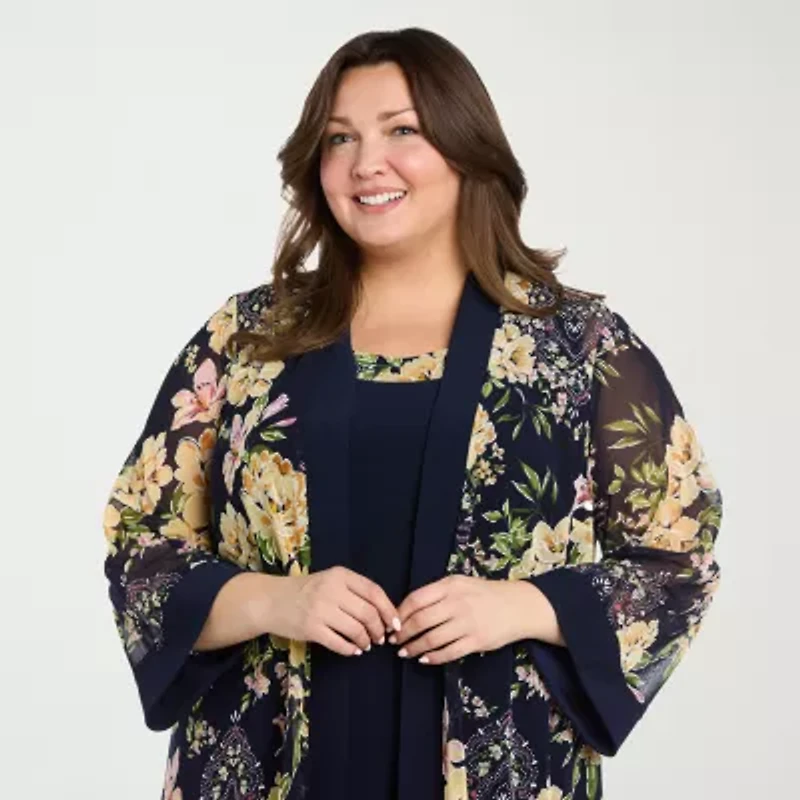 R & M Richards Womens Plus Floral Jacket Dress