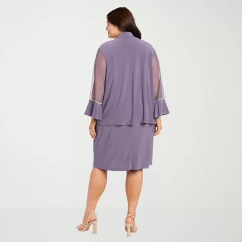 R & M Richards Womens Plus Round Neck Sleeveless Jacket Dress