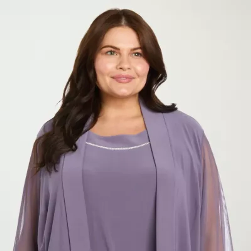 R & M Richards Womens Plus Round Neck Sleeveless Jacket Dress