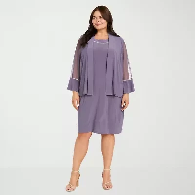 R & M Richards Womens Plus Round Neck Sleeveless Jacket Dress