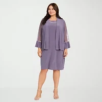 R & M Richards Womens Plus Round Neck Sleeveless Jacket Dress