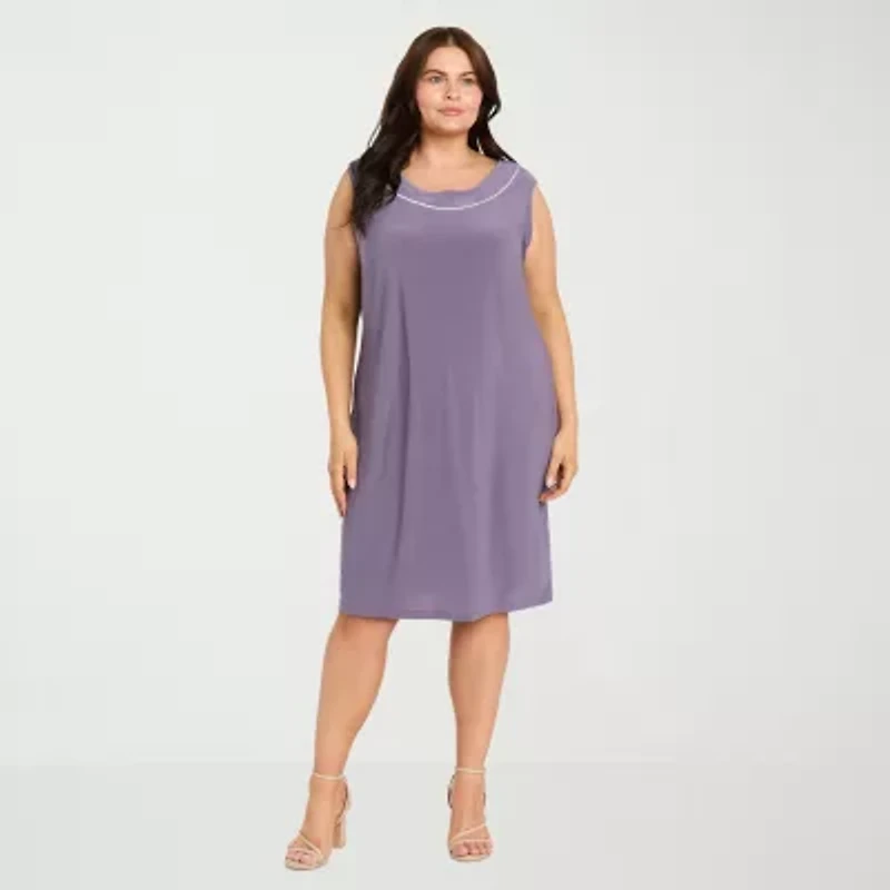 R & M Richards Womens Plus Round Neck Sleeveless Jacket Dress