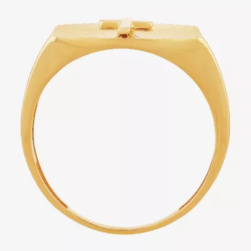 Mens 10K Gold Cross Signet Ring