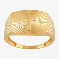 Mens 10K Gold Cross Signet Ring