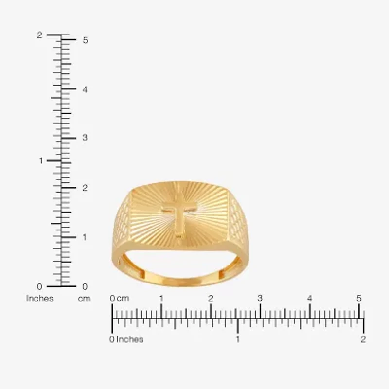 Mens 10K Gold Cross Signet Ring