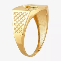 Mens 10K Gold Cross Signet Ring